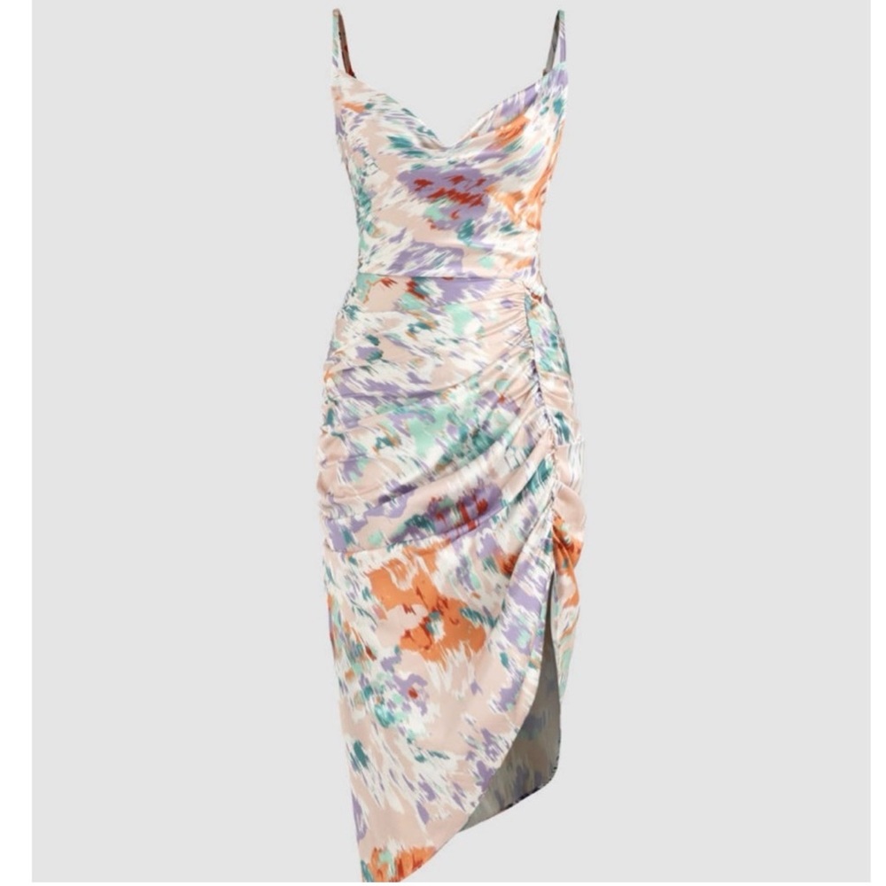 Cider Floral Ruched Slip Dress in Multi-Color